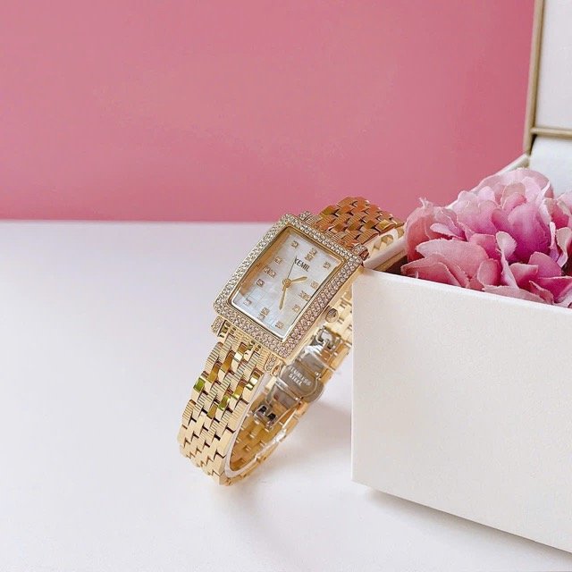 Đồng hồ nữ dây thép Kemil Quartz Rectangle Gold KM2204