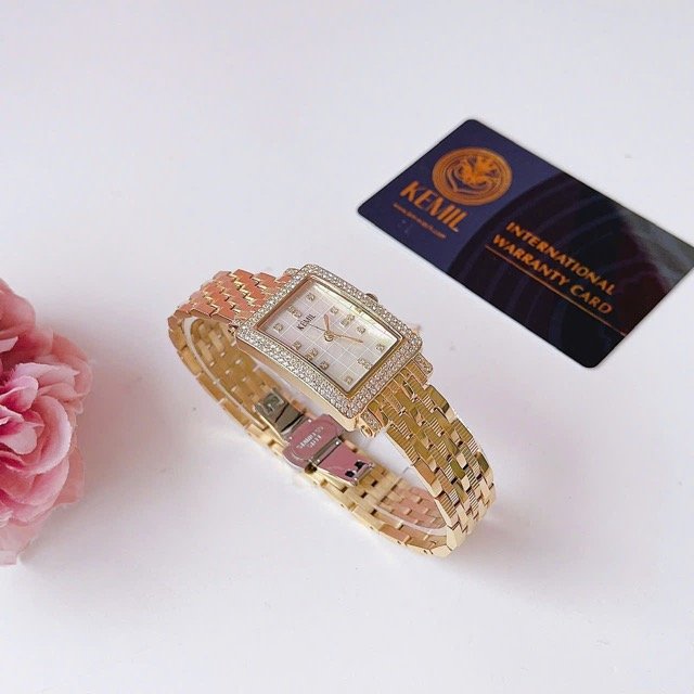 Đồng hồ nữ dây thép Kemil Quartz Rectangle Gold KM2204 - Ảnh 3