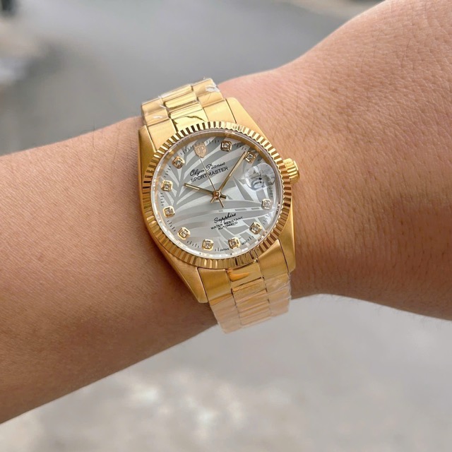 Đồng hồ nam dây thép Olym Pianus Automatic OP89322 Gold Lá cọ - Ảnh 5