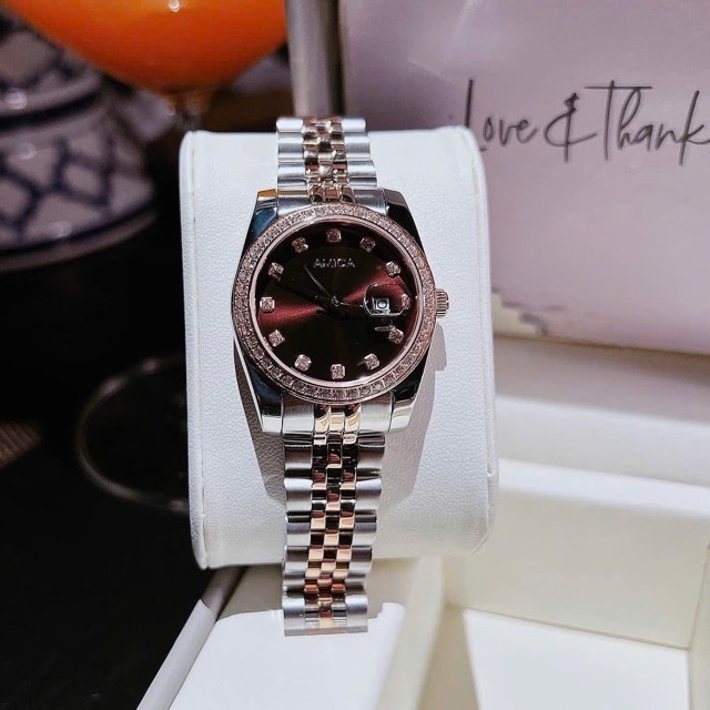 Đồng hồ nữ dây thép Amica Quartz A059 Demi Rose Brown Dial 32mm - Ảnh 3