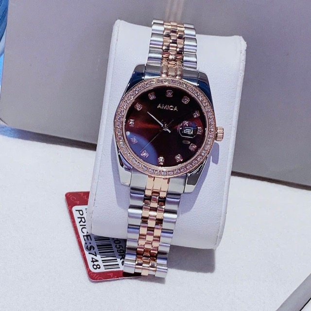 Đồng hồ nữ dây thép Amica Quartz A059 Demi Rose Brown Dial 32mm - Ảnh 4
