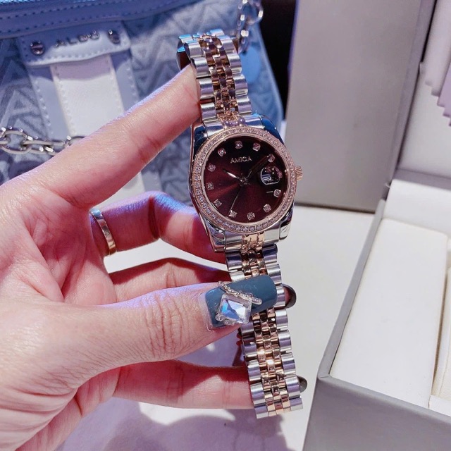Đồng hồ nữ dây thép Amica Quartz A059 Demi Rose Brown Dial 32mm - Ảnh 5