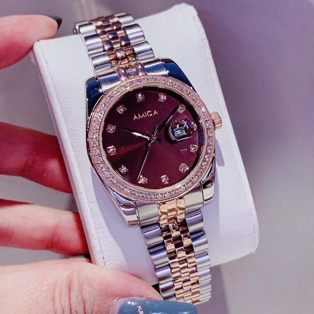Đồng hồ nữ dây thép Amica Quartz A059 Demi Rose Brown Dial 32mm - Ảnh 7