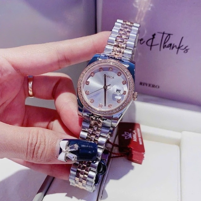 Đồng hồ nữ dây thép Amica Quartz A059 Demi Rose White Dial 32mm - Ảnh 3
