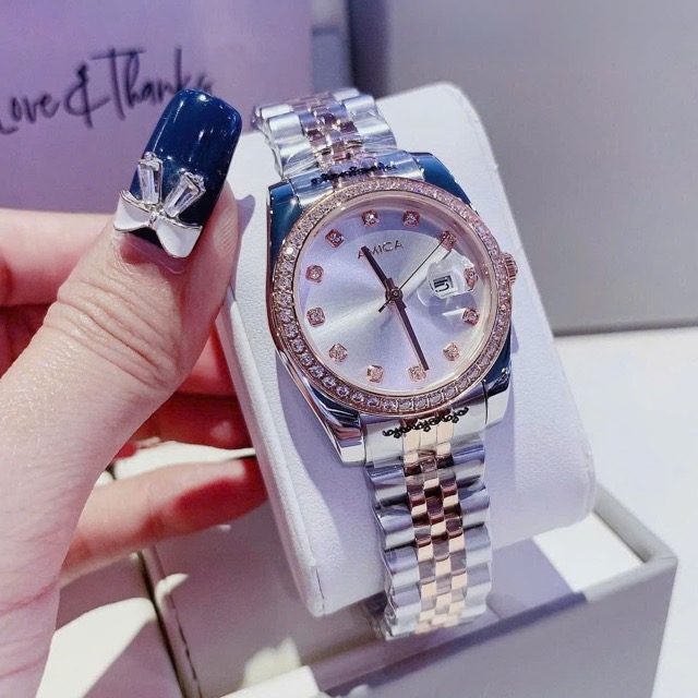 Đồng hồ nữ dây thép Amica Quartz A059 Demi Rose White Dial 32mm - Ảnh 5