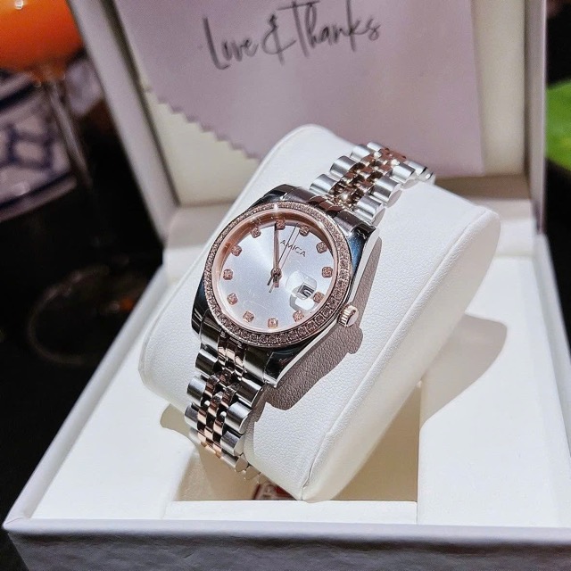 Đồng hồ nữ dây thép Amica Quartz A059 Demi Rose White Dial 32mm - Ảnh 7