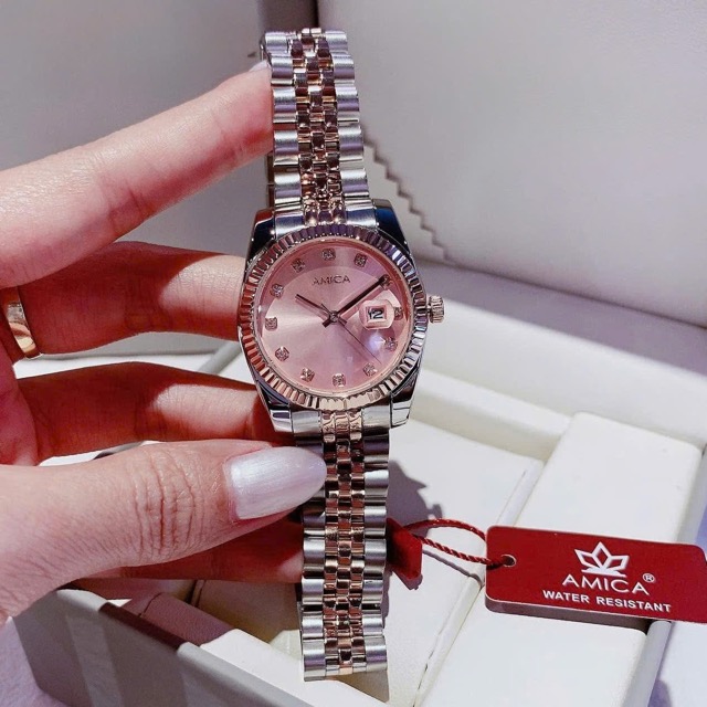 Đồng hồ nữ dây thép Amica Quartz A066C Demi Rose Pink Dial 33mm