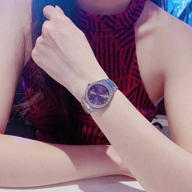 Đồng hồ nữ dây thép Amica Quartz A071 Silver Purple Dial 33mm - Ảnh 4