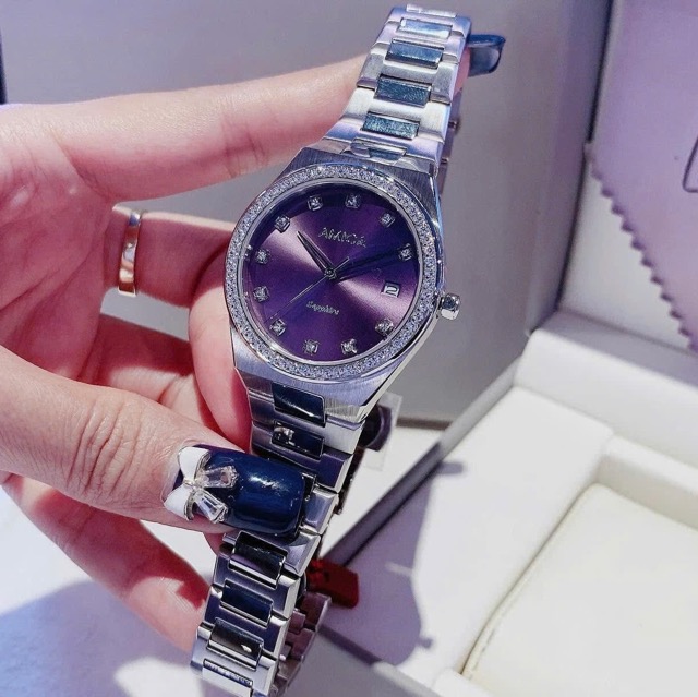Đồng hồ nữ dây thép Amica Quartz A071 Silver Purple Dial 33mm - Ảnh 7