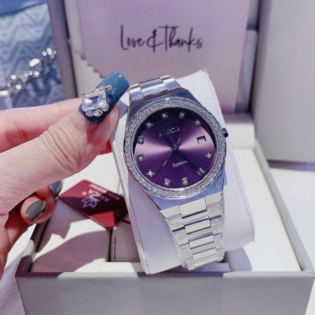 Đồng hồ nữ dây thép Amica Quartz A071 Silver Purple Dial 33mm - Ảnh 8