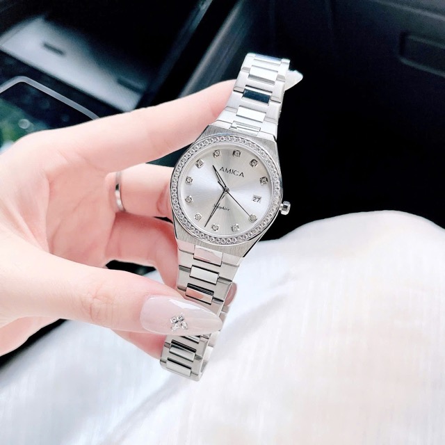Đồng hồ nữ dây thép Amica Quartz A071 Silver White Dial 33mm - Ảnh 8