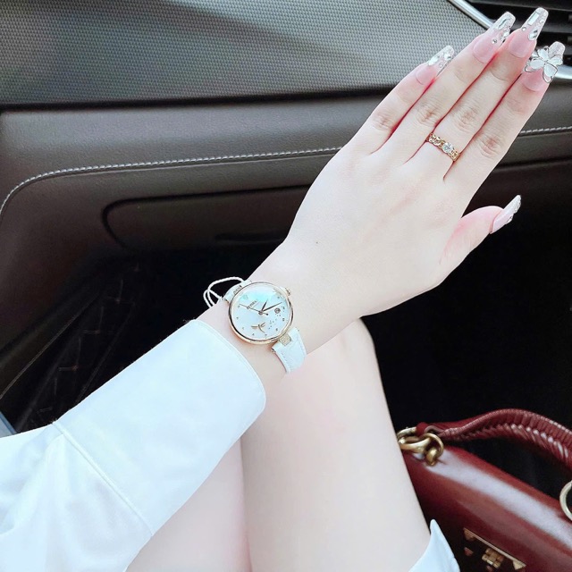 Đồng hồ nữ dây da Starke Quartz Dragonfly Gold White Dial - Ảnh 2