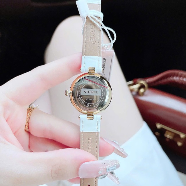 Đồng hồ nữ dây da Starke Quartz Dragonfly Gold White Dial - Ảnh 5
