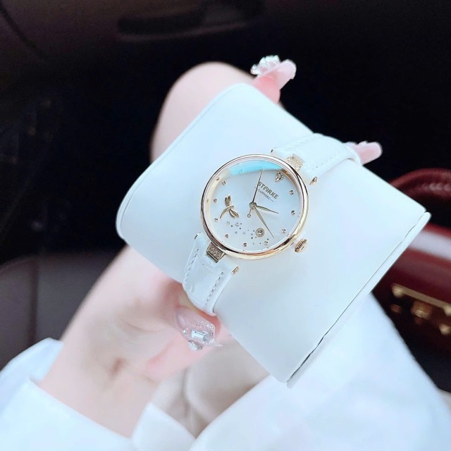 Đồng hồ nữ dây da Starke Quartz Dragonfly Gold White Dial - Ảnh 6