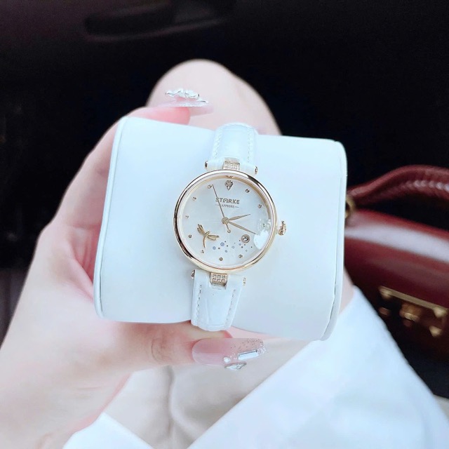 Đồng hồ nữ dây da Starke Quartz Dragonfly Gold White Dial - Ảnh 7