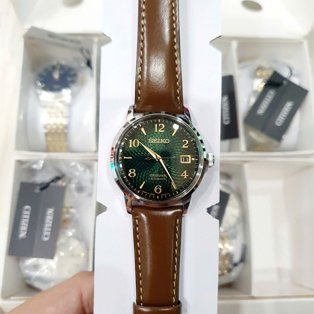 Đồng hồ nam dây da Seiko Automatic Presage Cocktail Mojito Guilloche Style Pattern SRPE45J1 SARY167