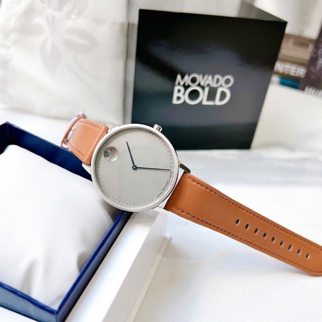 Đồng hồ nam dây da Movado Bold Quartz Grey Dial Brown Leather Strap 3640100 - Ảnh 2