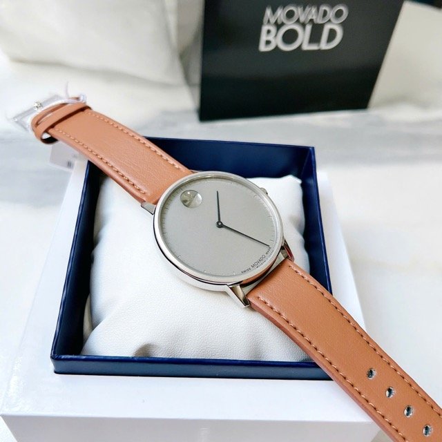 Đồng hồ nam dây da Movado Bold Quartz Grey Dial Brown Leather Strap 3640100 - Ảnh 3