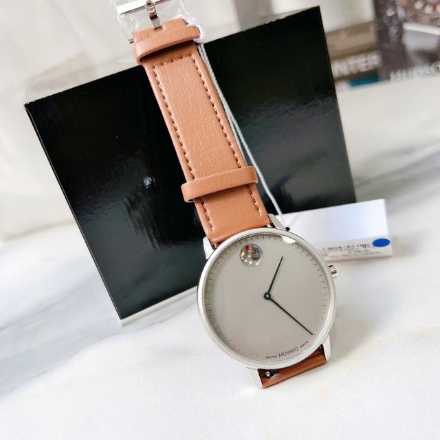 Đồng hồ nam dây da Movado Bold Quartz Grey Dial Brown Leather Strap 3640100 - Ảnh 4