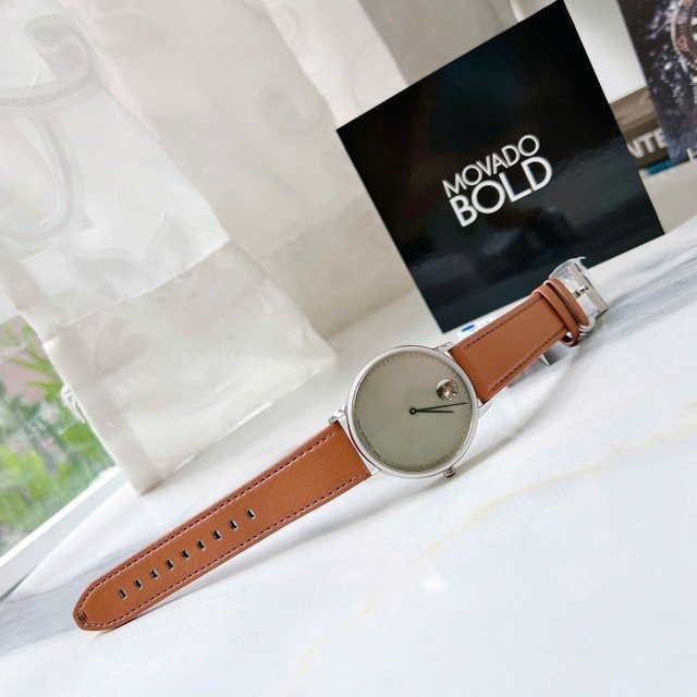 Đồng hồ nam dây da Movado Bold Quartz Grey Dial Brown Leather Strap 3640100 - Ảnh 6