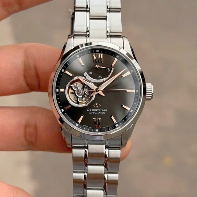 Đồng hồ nam dây da Orient Star Automatic Semi Skeleton Open Heart RK-AT0009N