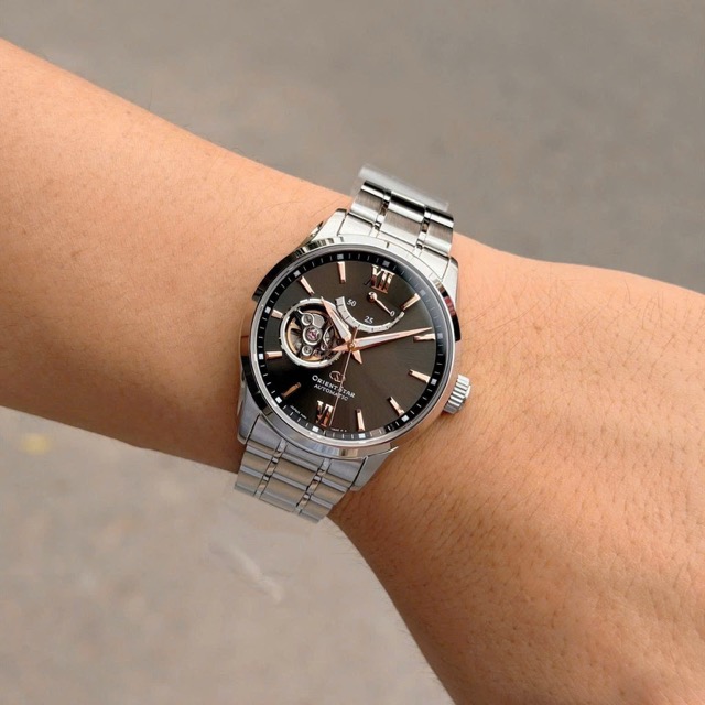 Đồng hồ nam dây da Orient Star Automatic Semi Skeleton Open Heart RK-AT0009N - Ảnh 3