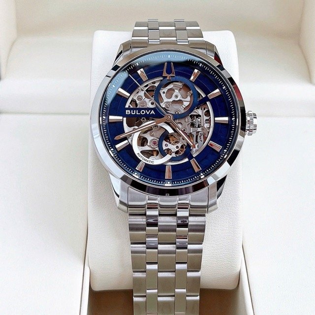 Đồng hồ nam dây thép Bulova Sutton Automatic Skeleton 96A331