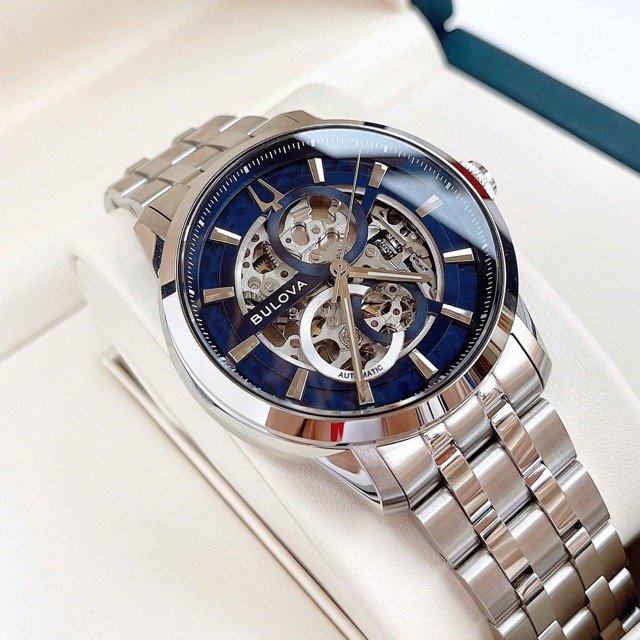 Đồng hồ nam dây thép Bulova Sutton Automatic Skeleton 96A331 - Ảnh 5