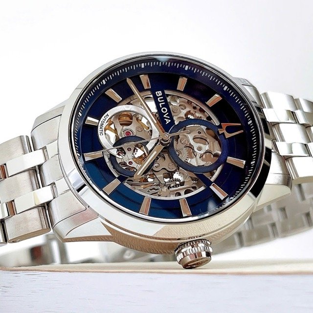Đồng hồ nam dây thép Bulova Sutton Automatic Skeleton 96A331 - Ảnh 7