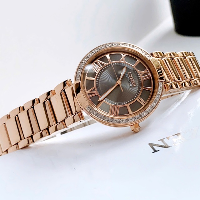 Đồng hồ nữ dây thép Citizen D'Orsay Eco Drive Rose Gold Genuine Diamond EM0103-57X - Ảnh 2