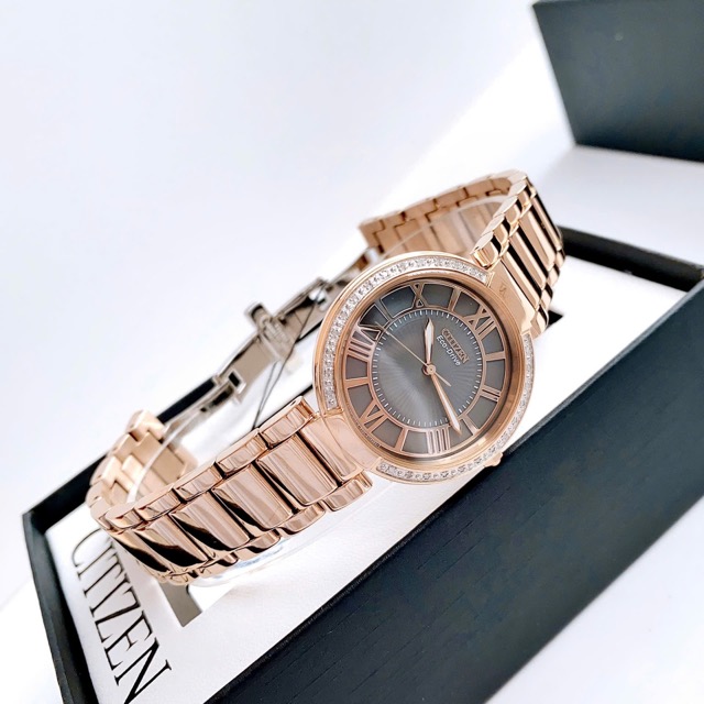 Đồng hồ nữ dây thép Citizen D'Orsay Eco Drive Rose Gold Genuine Diamond EM0103-57X - Ảnh 4
