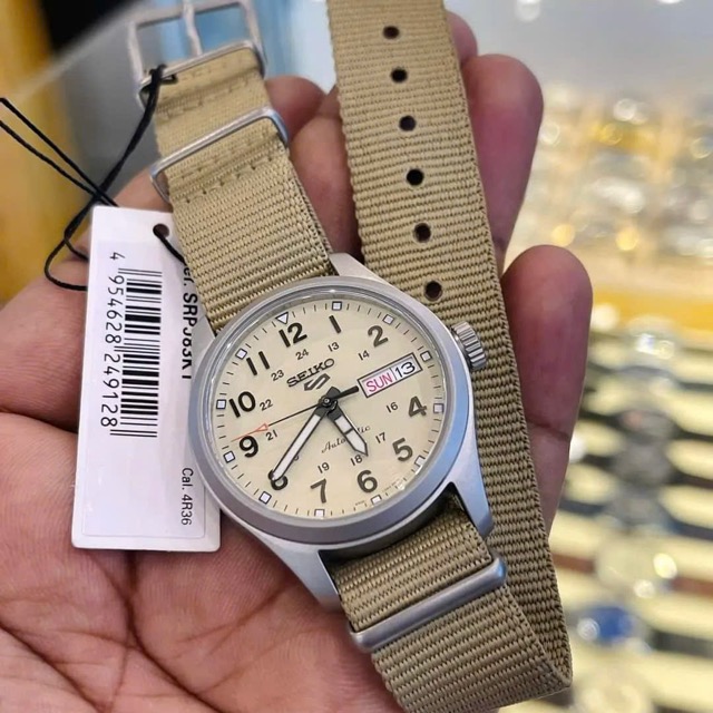 Đồng hồ nam nữ dây vải Seiko 5 Sports Field Automatic Beige SRPJ83K1 - Ảnh 3