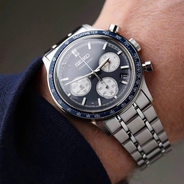 Đồng hồ nam dây da Seiko Panda Chronograph Quartz Blue Dial SSB477P1 - Ảnh 9