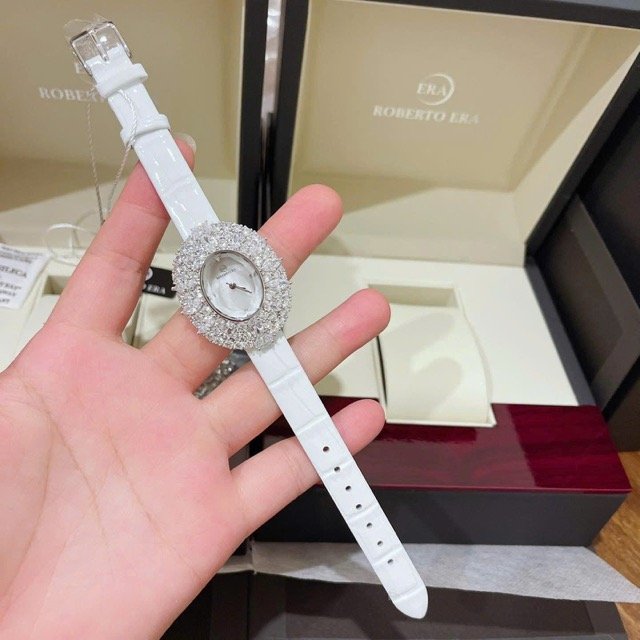 Đồng hồ nữ dây da Roberto Era Quartz Oval Leather Strap Crystal RE5028C