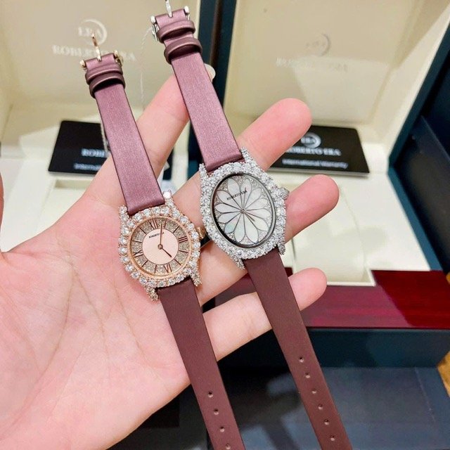 Đồng hồ nữ dây da Roberto Era Quartz Brown Silk Leather Strap Crystal RE8341 - Ảnh 2