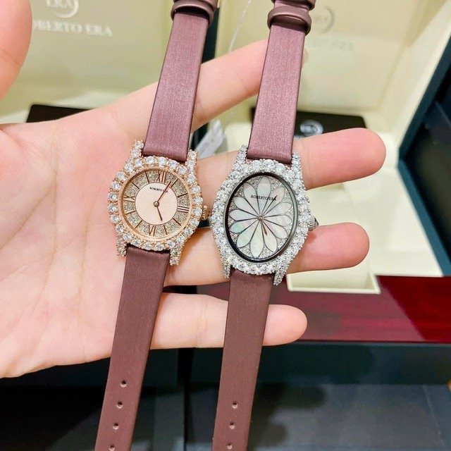 Đồng hồ nữ dây da Roberto Era Quartz Brown Silk Leather Strap Crystal RE8341 - Ảnh 3