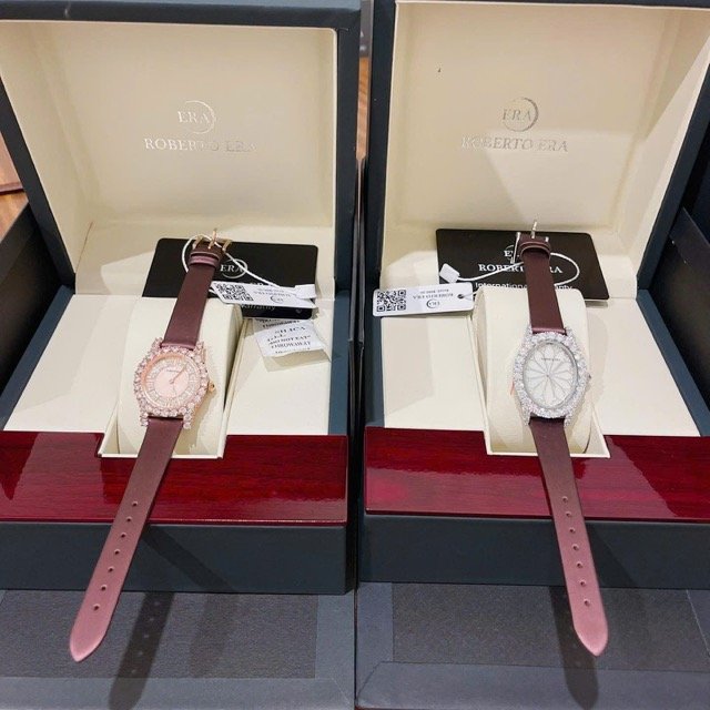 Đồng hồ nữ dây da Roberto Era Quartz Brown Silk Leather Strap Crystal RE8341 - Ảnh 4