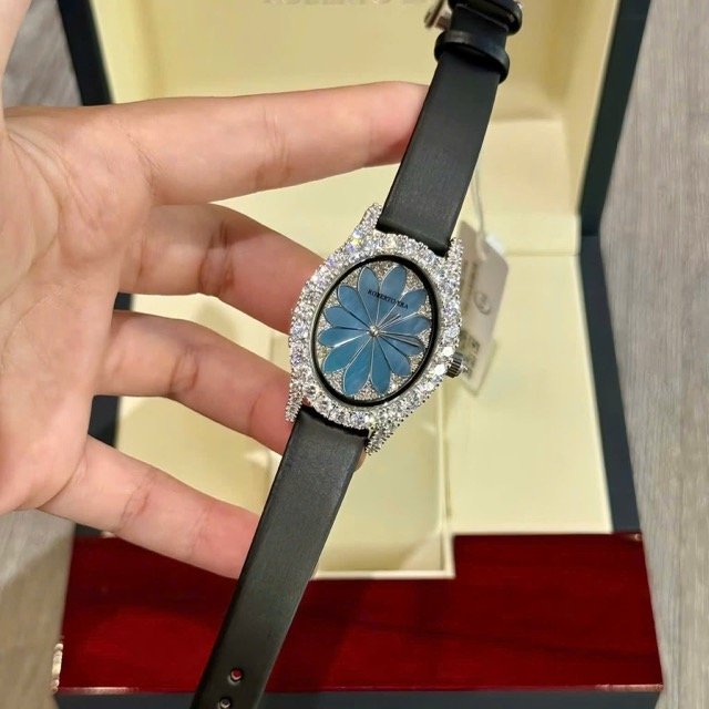 Đồng hồ nữ dây da Roberto Era Quartz Oval Silk Leather Strap Crystal RE2207 - Ảnh 2