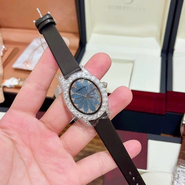 Đồng hồ nữ dây da Roberto Era Quartz Oval Silk Leather Strap Crystal RE2207 - Ảnh 4