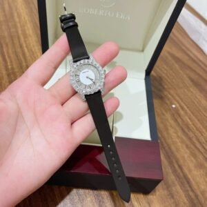 Đồng hồ nữ dây da Roberto Era Quartz Black Silk Leather Strap Crystal RE8344