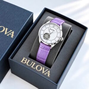 Đồng hồ nữ dây da Bulova Sutton Automatic Open Heart Purple Leather 96L339
