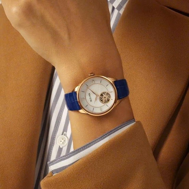 Đồng hồ nữ dây da Bulova Sutton Automatic Open Heart Blue Leather 97L180 - Ảnh 3