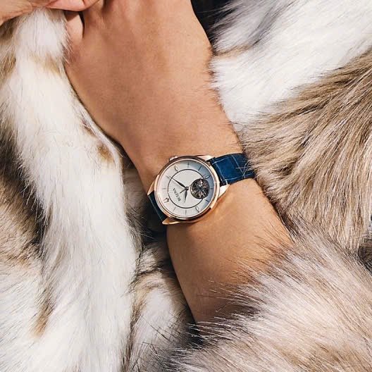 Đồng hồ nữ dây da Bulova Sutton Automatic Open Heart Blue Leather 97L180 - Ảnh 5