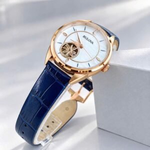 Đồng hồ nữ dây da Bulova Sutton Automatic Open Heart Blue Leather 97L180