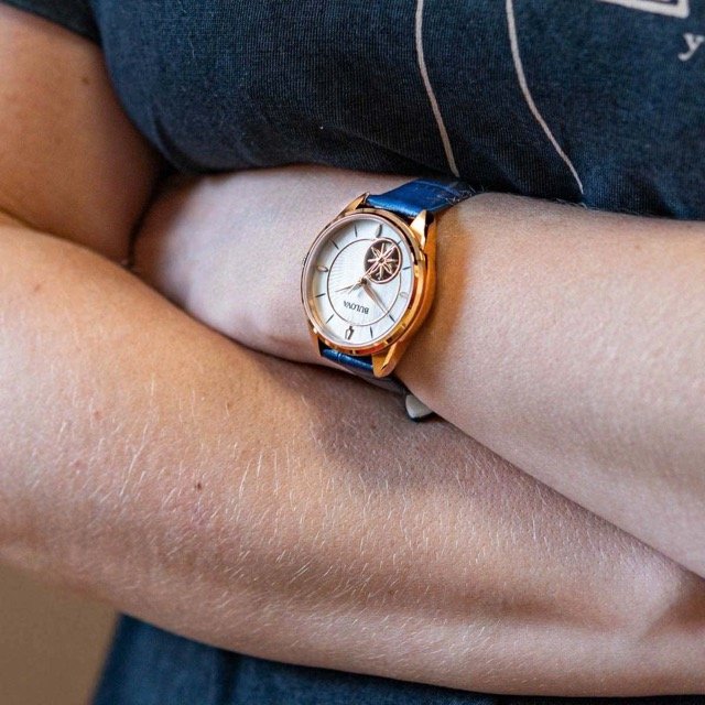 Đồng hồ nữ dây da Bulova Sutton Automatic Open Heart Blue Leather 97L180 - Ảnh 8